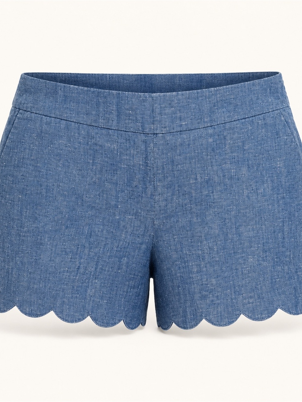 LOFT Riviera Shorts Size 12 Blue Chambray Linen Cotton Scalloped Hem